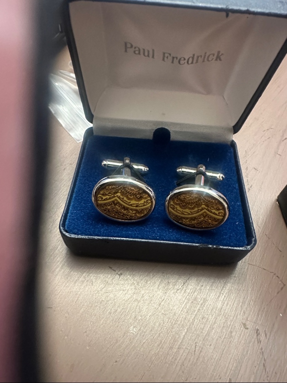 Paul Fredrick Men's Gold Patterned Cufflinks